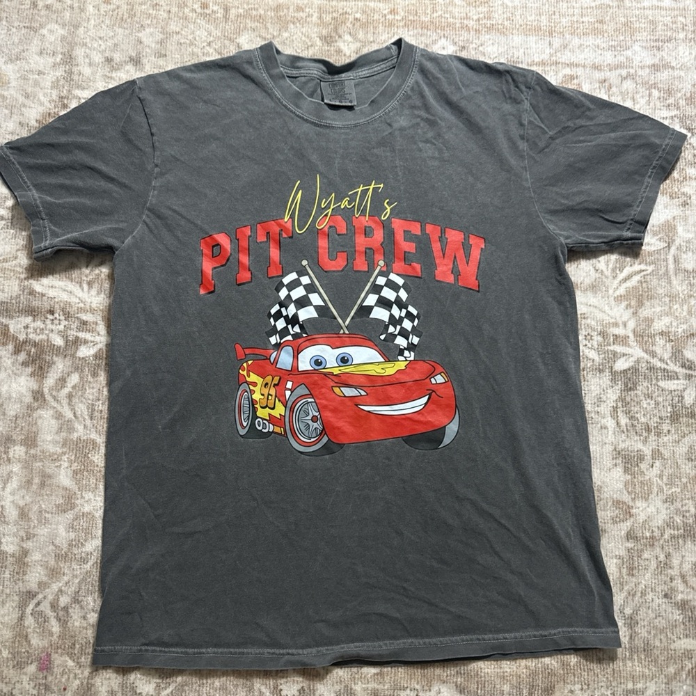 Gray Pit Crew T-Shirt with Red Car Graphic